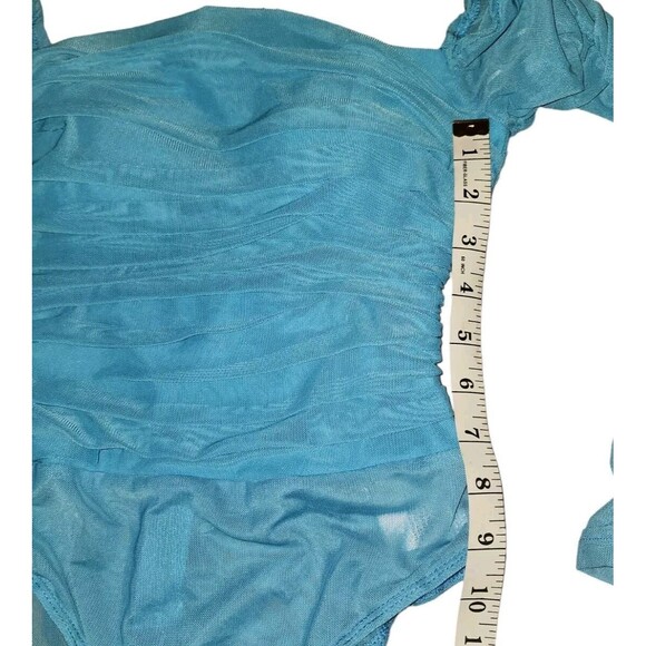 Princess Polly Ethereal Sheer Bodysuit Womens Size 4 Mesh Delany Aqua Blue NWT - Picture 7 of 9